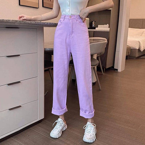 High Waist Straight Fit Wide Leg Jeans